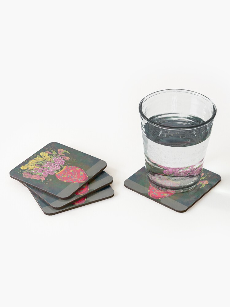 Alternate view of Red Vase with Flowers Coasters (Set of 4)