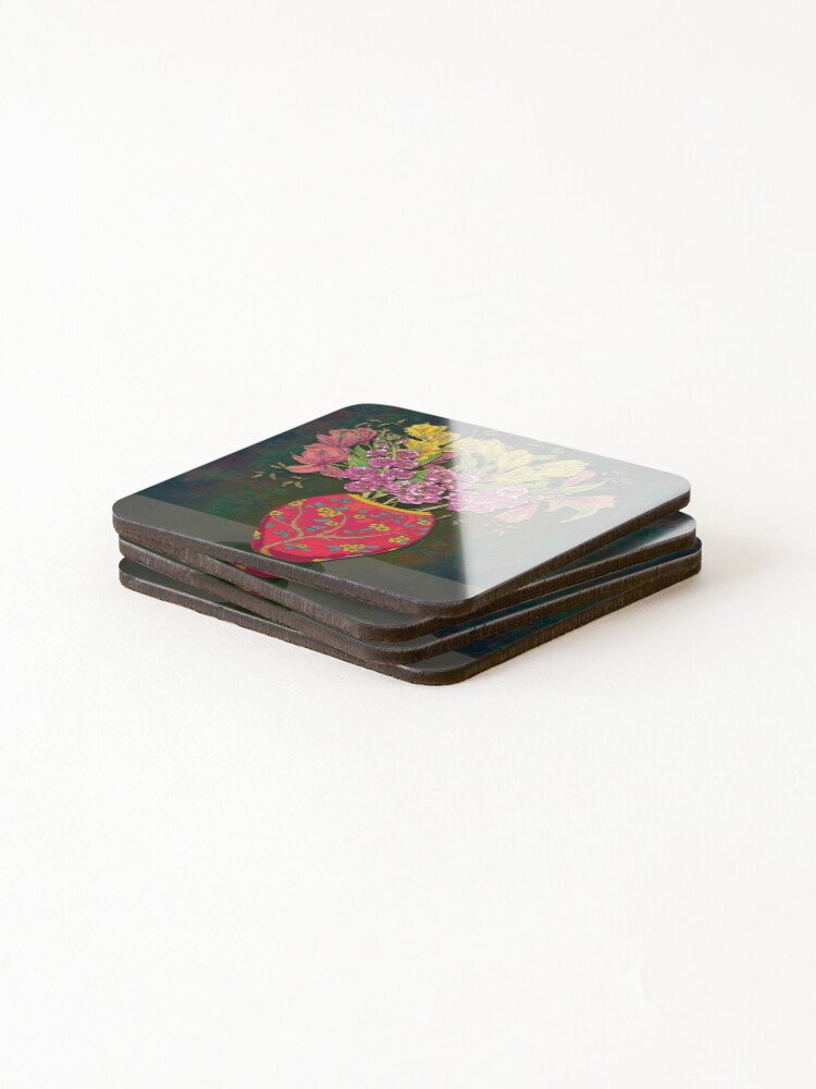 Alternate view of Red Vase with Flowers Coasters (Set of 4)
