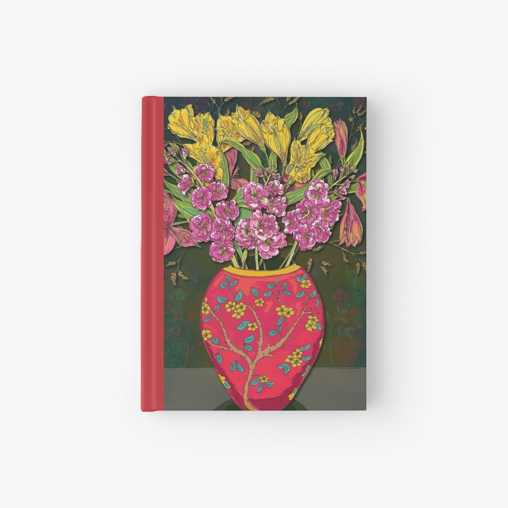Red Vase with Flowers Hardcover Journal