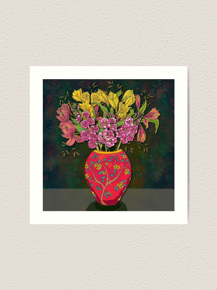 Alternate view of Red Vase with Flowers Art Print