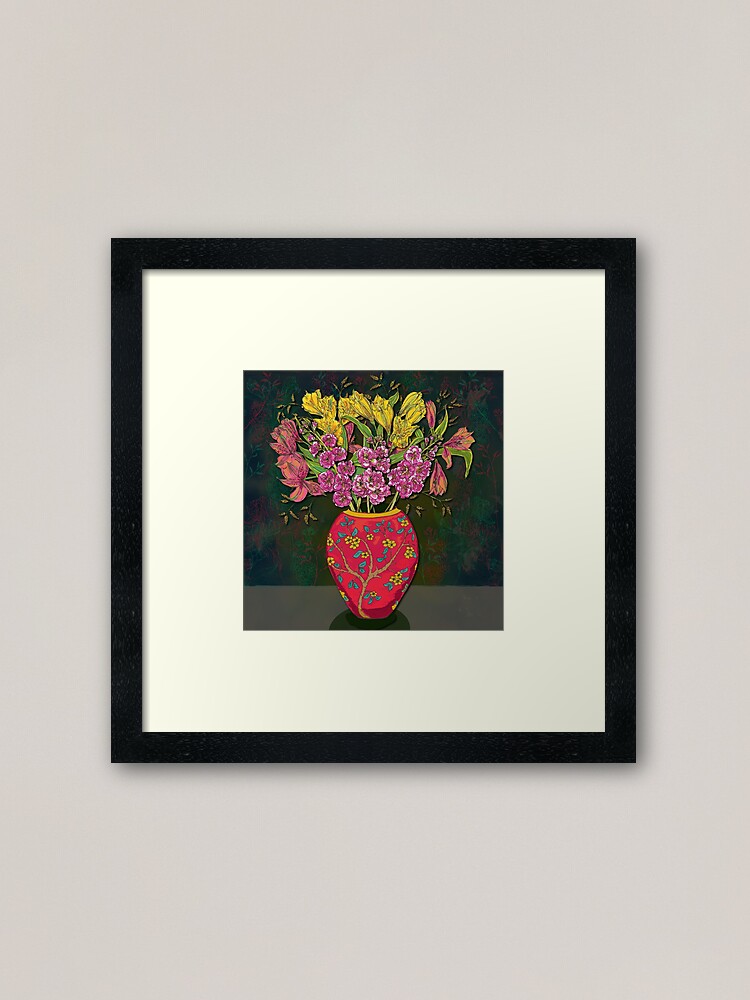 Alternate view of Red Vase with Flowers Framed Art Print