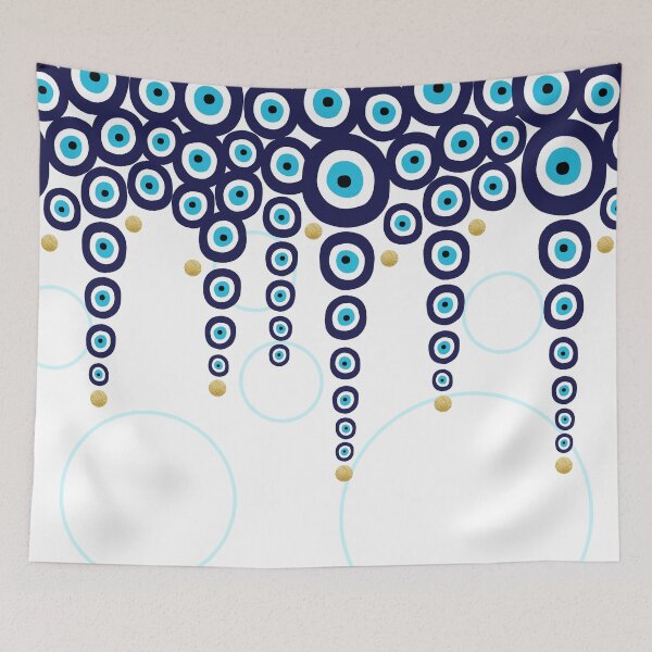 Item preview, Evil Eye Hanging Beads in Blue and Gold designed and sold by HotHibiscus.
