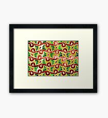 Indonesian Batik, fern pattern, green, brown, red Framed Print