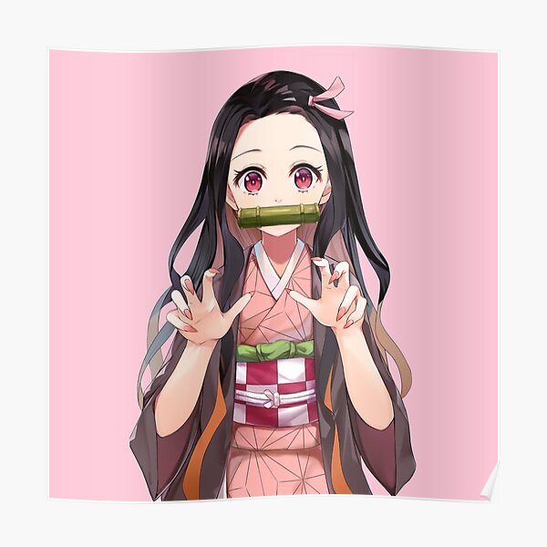 Nezuko Chan Cute Demon Slayer Peeker Poster By Amitrix Redbubble