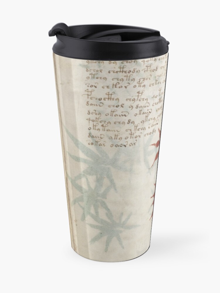 Alternate view of Voynich Manuscript. Illustrated codex hand-written in an unknown writing system Travel Coffee Mug