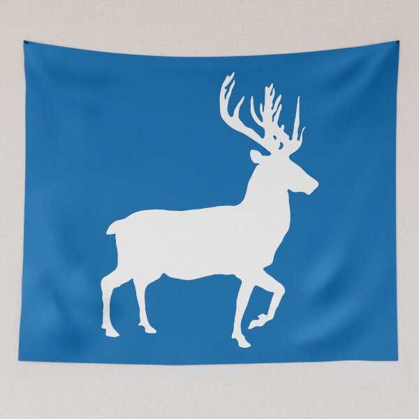 Item preview, White Coloured Scottish Stag Silhouette on Saltire Blue Background designed and sold by MacPean.