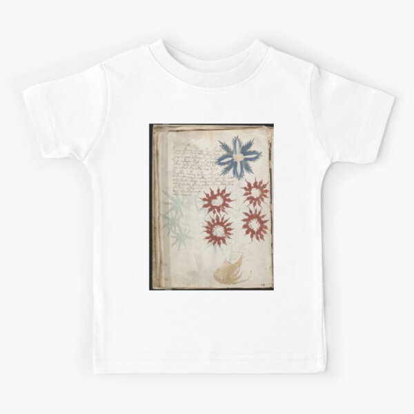 Voynich Manuscript. Illustrated codex hand-written in an unknown writing system Kids T-Shirt