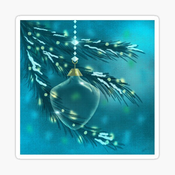 Glass Vintage Ornament on Spruce Tree Sparkling at Night Sticker