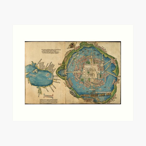 Item preview, Aztec Tenochtitlan City Map, 1524 from Hernan Cortes designed and sold by nextstepdesigns.