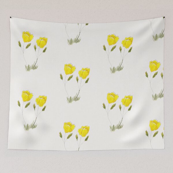 Item preview, Yellow Flowers Sketch in Pen Ink and Watercolor designed and sold by The Elderberry Blossom.