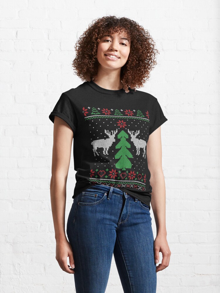 Alternate view of Merry Christmas Tree Reindeer Ugly Sweater Classic T-Shirt