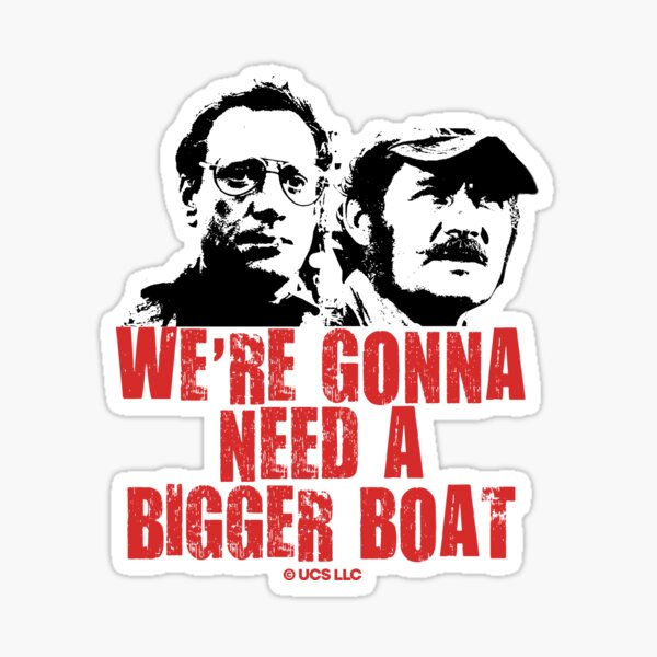 Jaws movie we're gonna need a bigger boat retro vintage design. Birthday party gifts. Officially licensed merch. Sticker