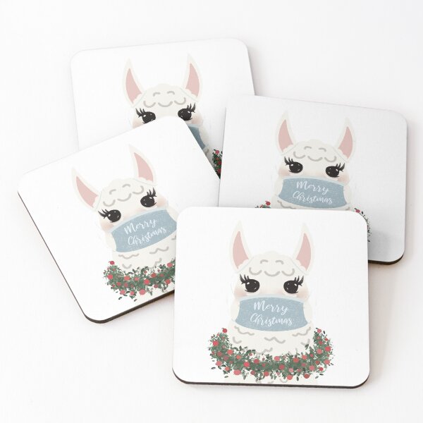 Item preview, Christmas Llama Illustration Face Mask, Stay Safe, Stay Home, Lama Digital Art Merry Christmas Quote, Character Design. designed and sold by Dazzline Designs.