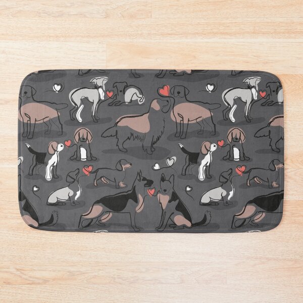 Item preview, Woof endless love // charcoal grey background coral hearts continuous lined pair of dog breeds designed and sold by SelmaCardoso.