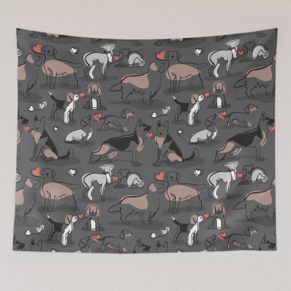 Item preview, Woof endless love // charcoal grey background coral hearts continuous lined pair of dog breeds designed and sold by SelmaCardoso.