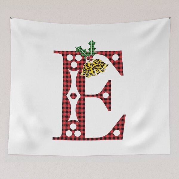 Item preview, Alphabet Letter E, Leopard Buffalo Plaid Christmas Design designed and sold by MonogramHQ.