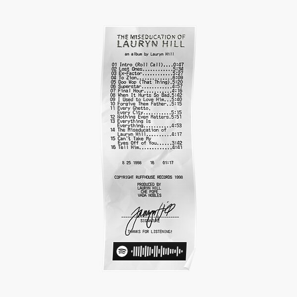 lauryn hill - the miseducation of lauryn hill - spotify receipt Poster