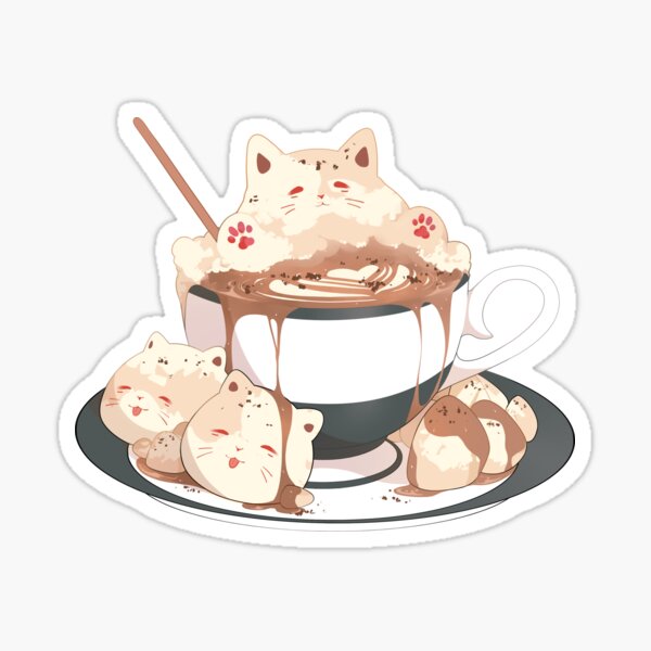 Cat Cappuccino Coffee Sticker