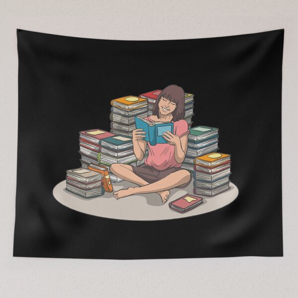 Item preview, Girl reading in a pile of books designed and sold by Monkey Ful.