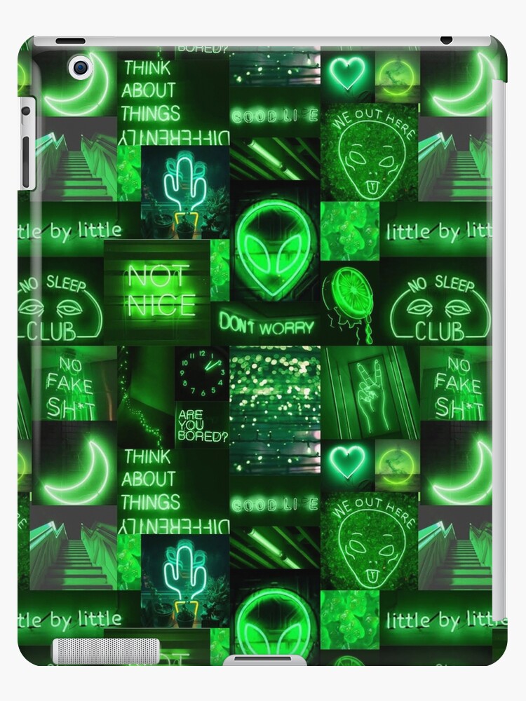 Neon Moon Green Grunge Aesthetic | iPad Case & Skin