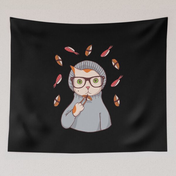 Item preview, Hipster Cat Eating Sushi designed and sold by OnepixArt.