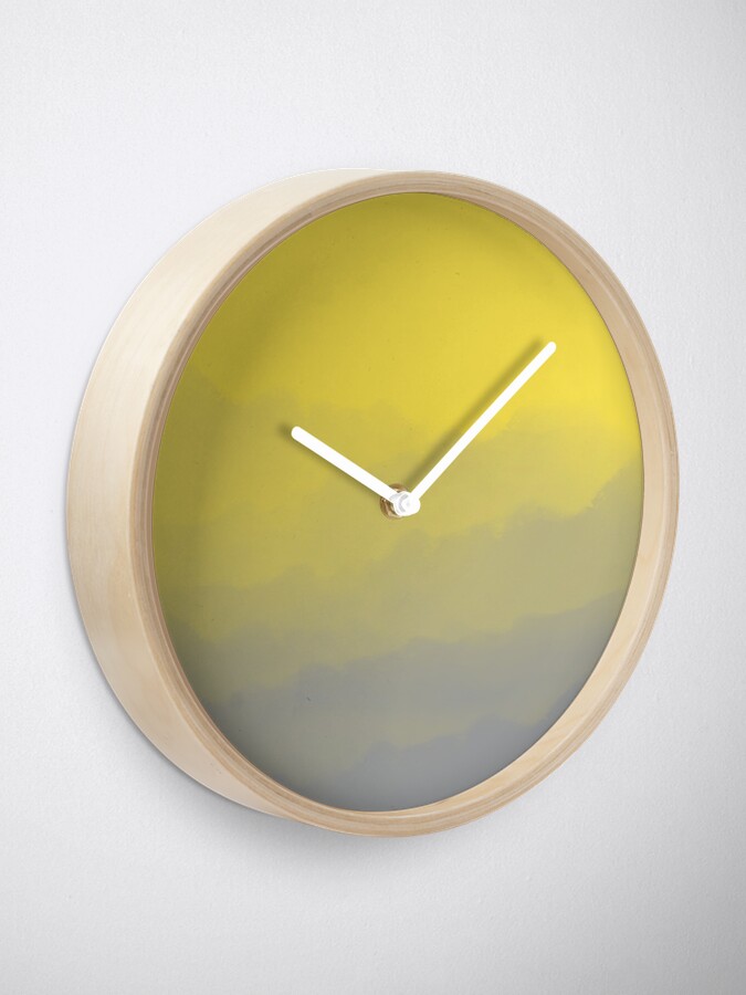 Thumbnail 1 of 4, Clock, Pantone Ultimate Gray and Illuminating Watercolor Ombre (gray/yellow) designed and sold by designminds.