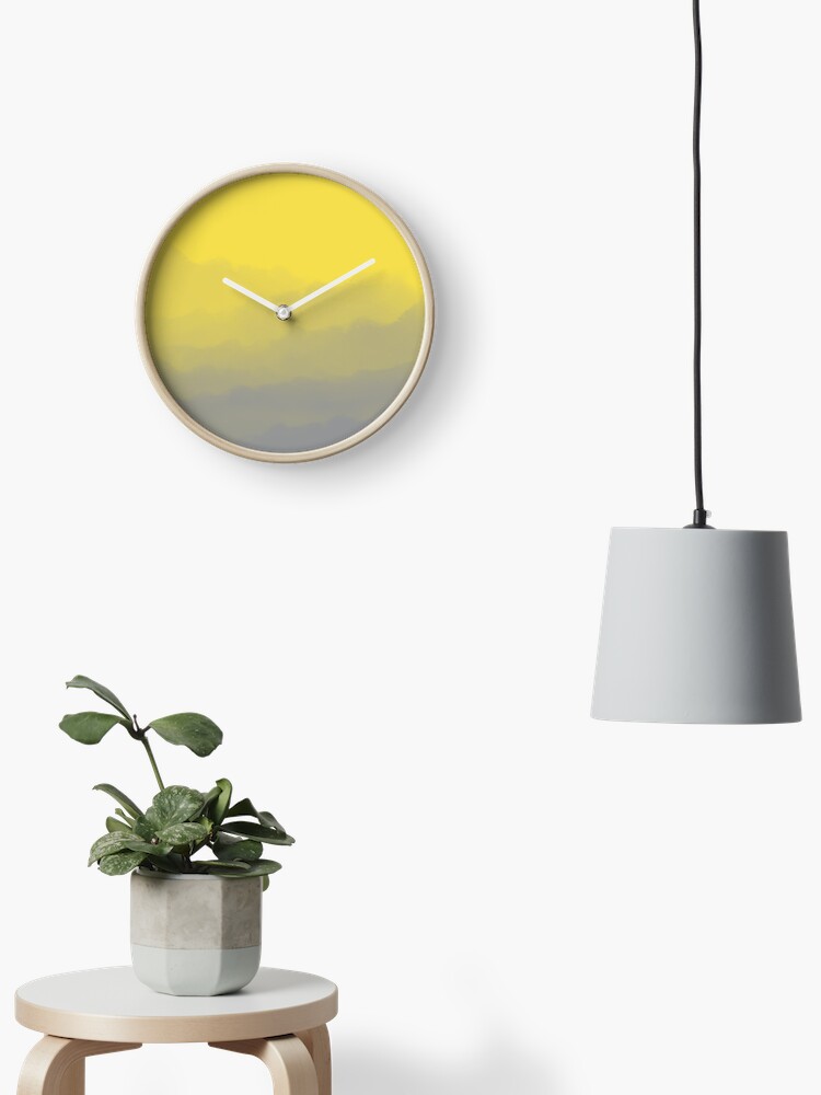 Thumbnail 2 of 4, Clock, Pantone Ultimate Gray and Illuminating Watercolor Ombre (gray/yellow) designed and sold by designminds.
