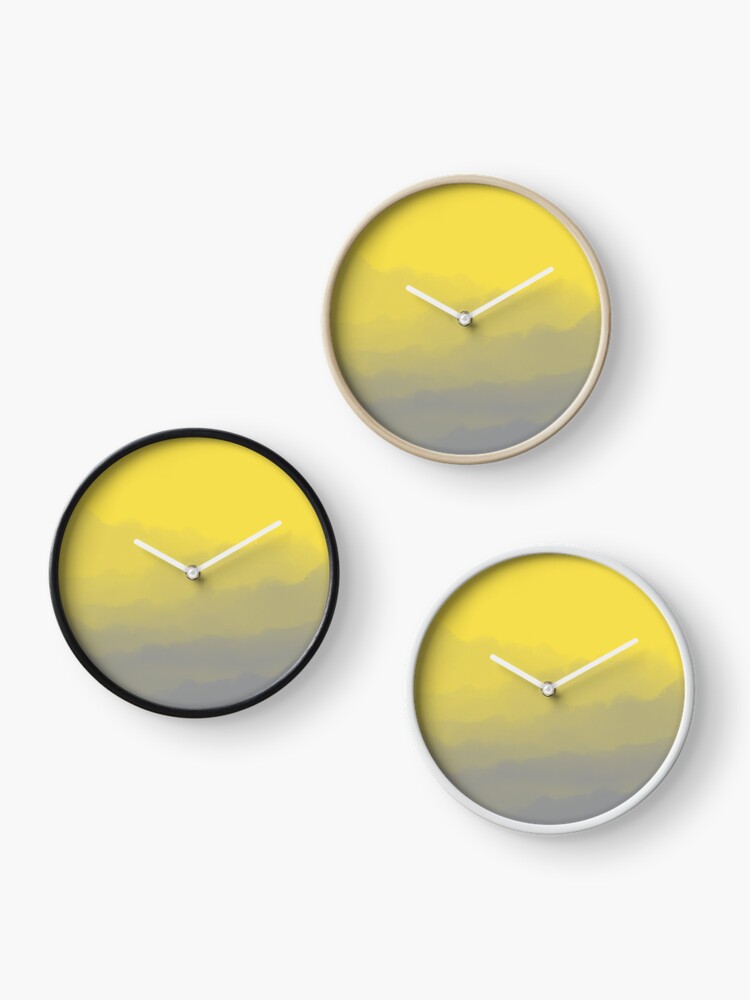 Thumbnail 3 of 4, Clock, Pantone Ultimate Gray and Illuminating Watercolor Ombre (gray/yellow) designed and sold by designminds.