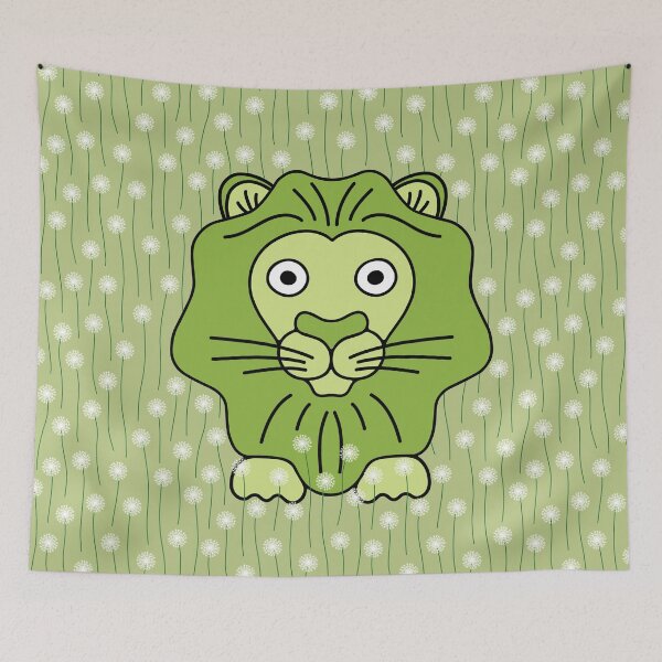Item preview, Cute cartoon lion in a field of dandelions - Green and black designed and sold by Twist Design.