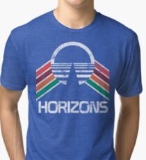 Weinlese-Horizonte beunruhigtes Logo in der Weinlese-Retro Art Vintage T-Shirt