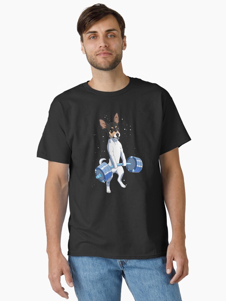 Thumbnail 1 of 7, Classic T-Shirt, Funny Fitness Weight Lifting Rat Terrier Dog designed and sold by alwe-designs.