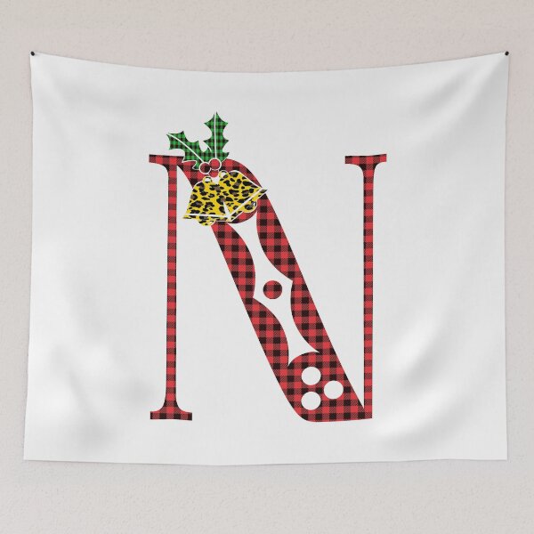 Item preview, Alphabet Letter N, Leopard Buffalo Plaid Christmas Design designed and sold by MonogramHQ.