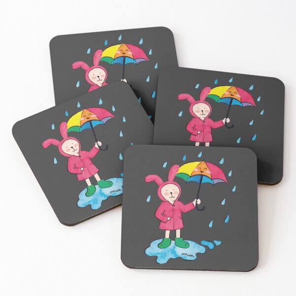 Item preview, Rabbit with multicolored umbrella- kawaii watercolor designed and sold by Magda Montero.