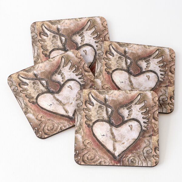 Item preview, Winged Heart /  Carved Art / Cherub Wings / Swirls Pattern / Valentine /Mexican Heart / Milagro Heart designed and sold by artenvironments.
