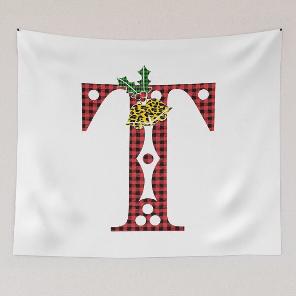 Item preview, Alphabet Letter T, Leopard Buffalo Plaid Christmas Design designed and sold by MonogramHQ.