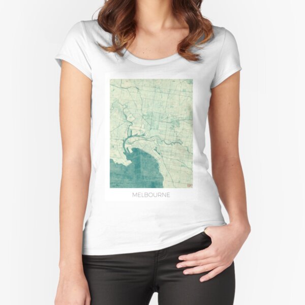 Melbourne Map Blue Vintage Fitted Scoop T-Shirt