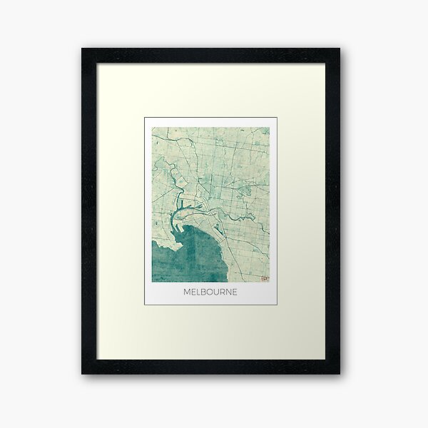 Melbourne Map Blue Vintage Framed Art Print