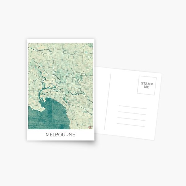 Melbourne Map Blue Vintage Postal
