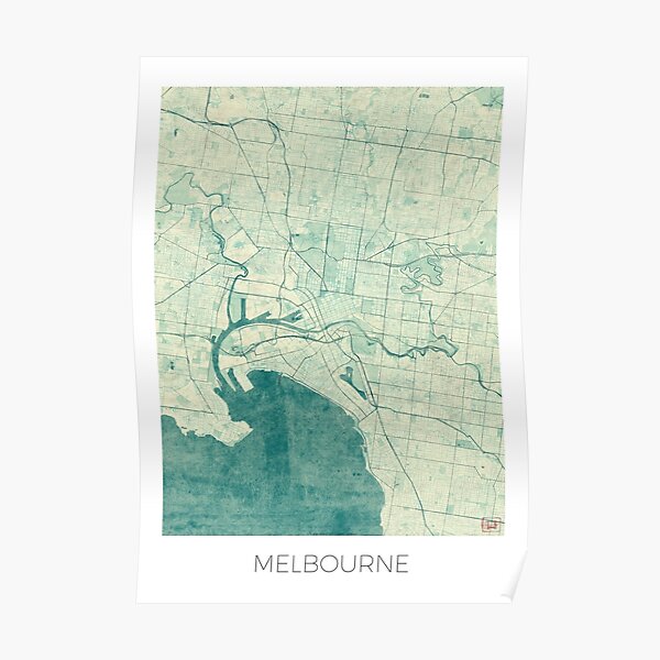 Melbourne Map Blue Vintage Poster