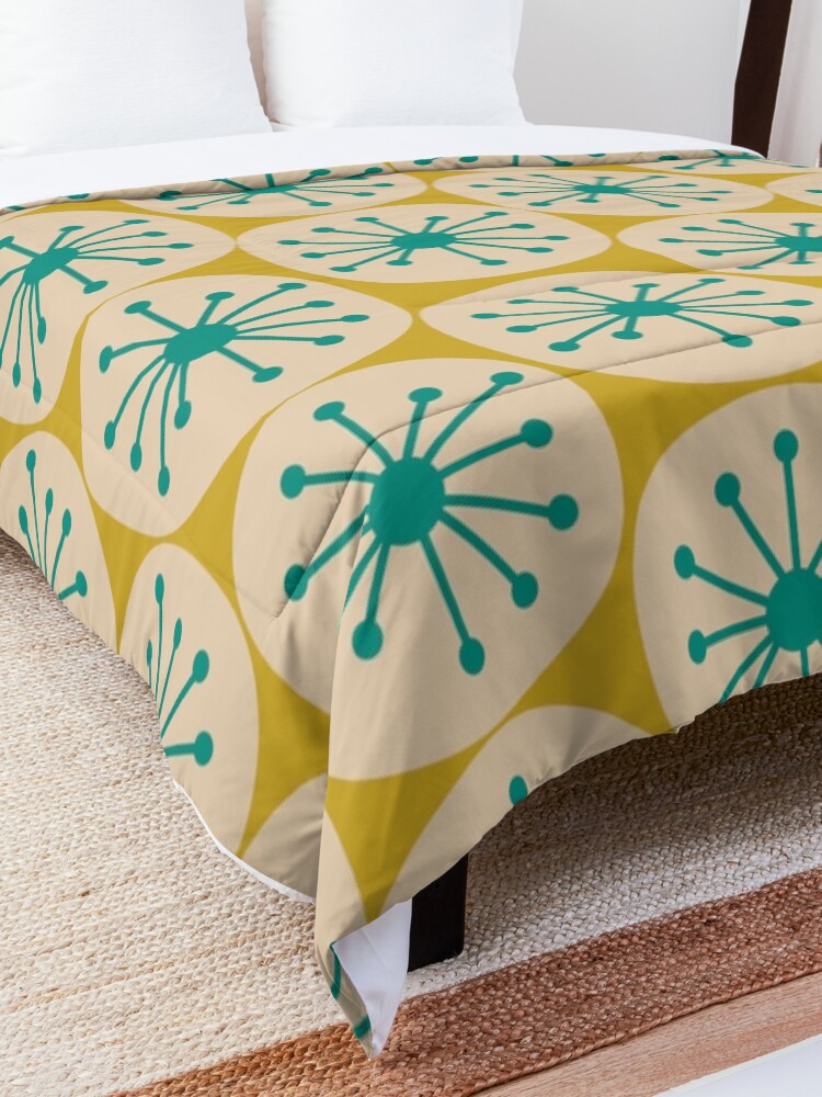 Alternate view of Atomic Retro Dots - Midcentury Modern Pattern in Mid Mod Turquoise Teal, Beige, and Mustard Comforter