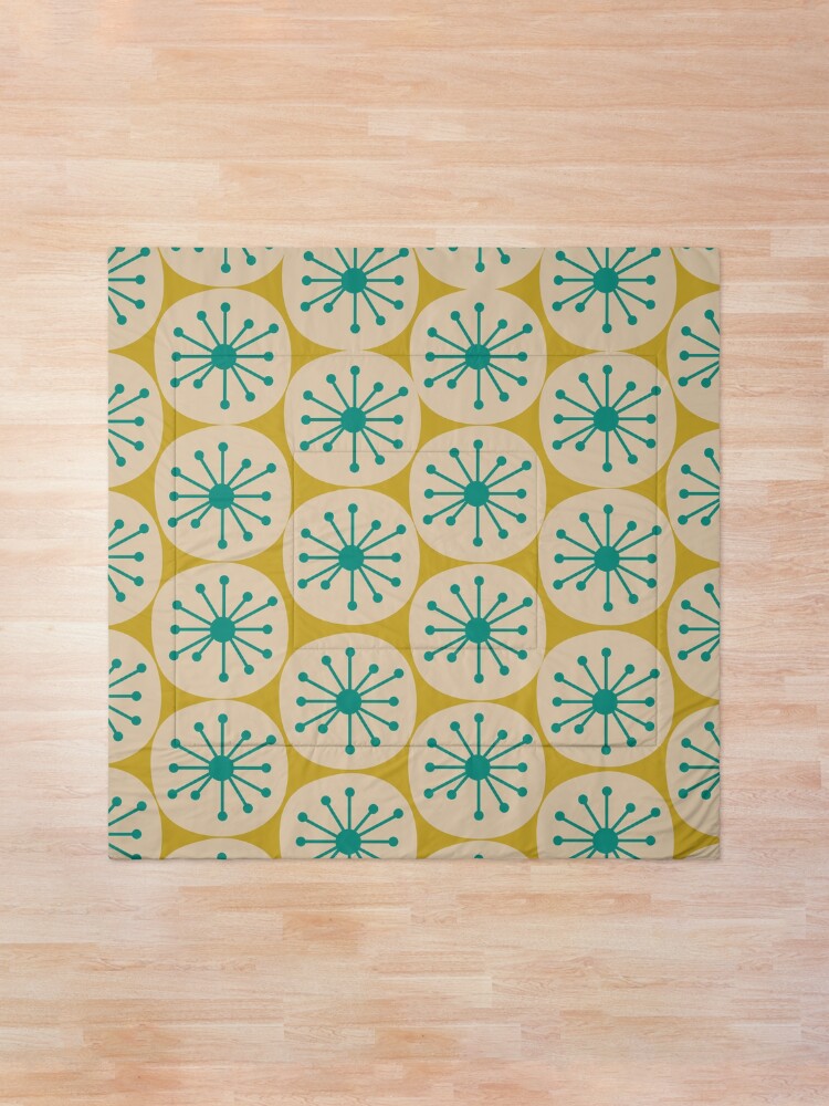 Alternate view of Atomic Retro Dots - Midcentury Modern Pattern in Mid Mod Turquoise Teal, Beige, and Mustard Comforter