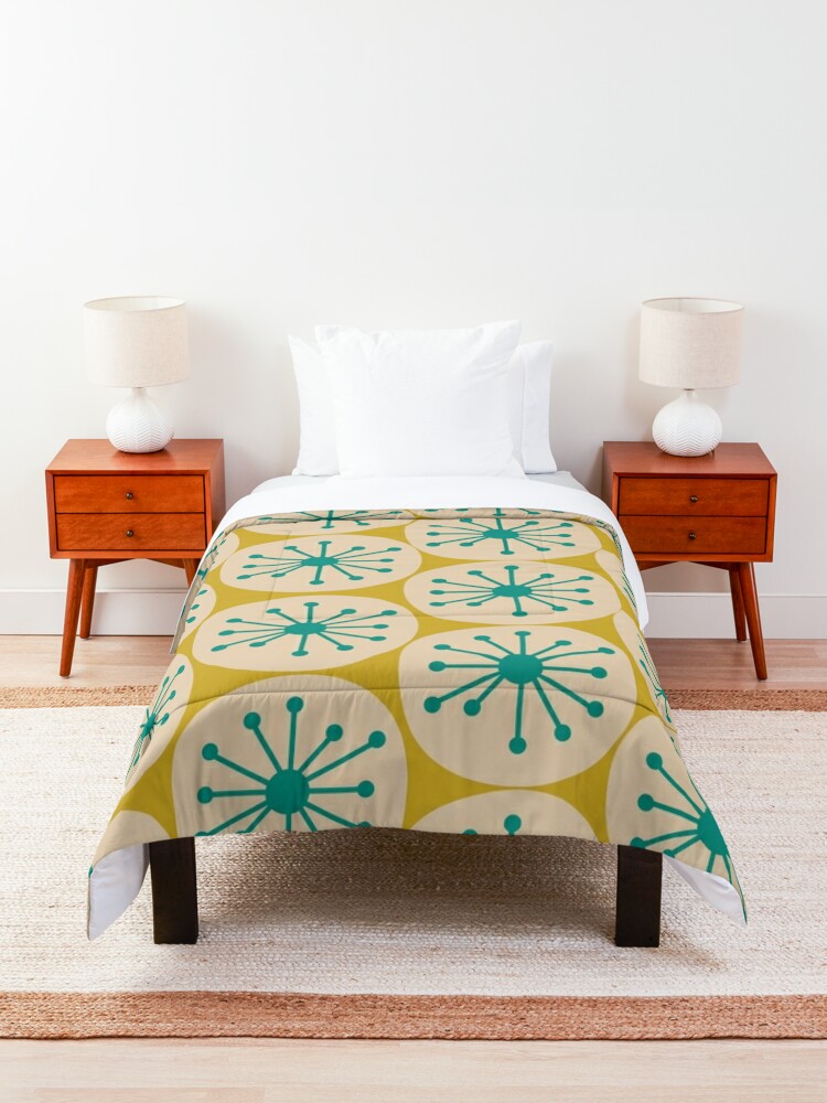 Alternate view of Atomic Retro Dots - Midcentury Modern Pattern in Mid Mod Turquoise Teal, Beige, and Mustard Comforter