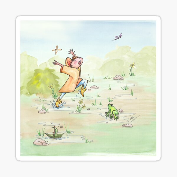 Child Skipping - Land of Muddy Puddles Illustration (1/4) by Mez Thomas Sticker