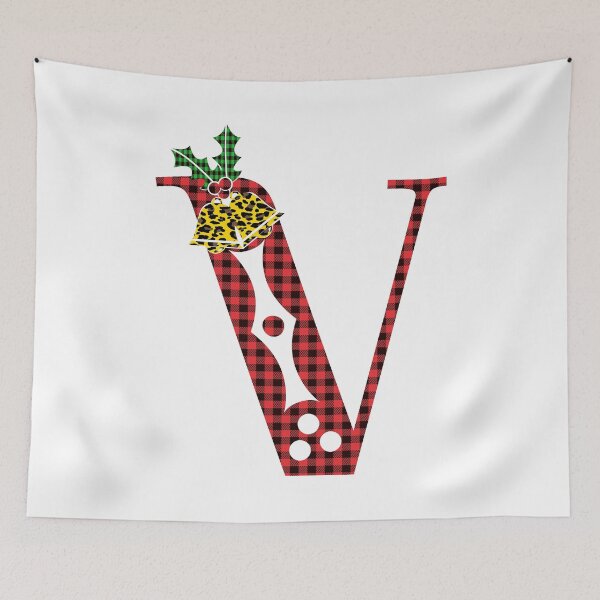 Item preview, Alphabet Letter V, Leopard Buffalo Plaid Christmas Design designed and sold by MonogramHQ.