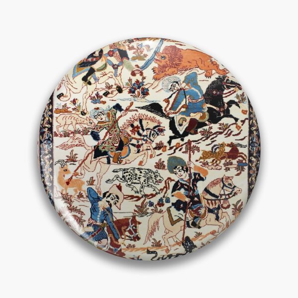 Item preview, Blue Antique Persian Isfahan Silk Rug with Flowers Animals Print designed and sold by Vicky Brago-Mitchell®.