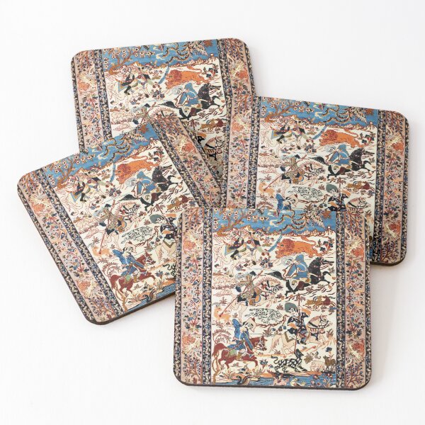 Item preview, Blue Antique Persian Isfahan Silk Rug with Flowers Animals Print designed and sold by Vicky Brago-Mitchell®.