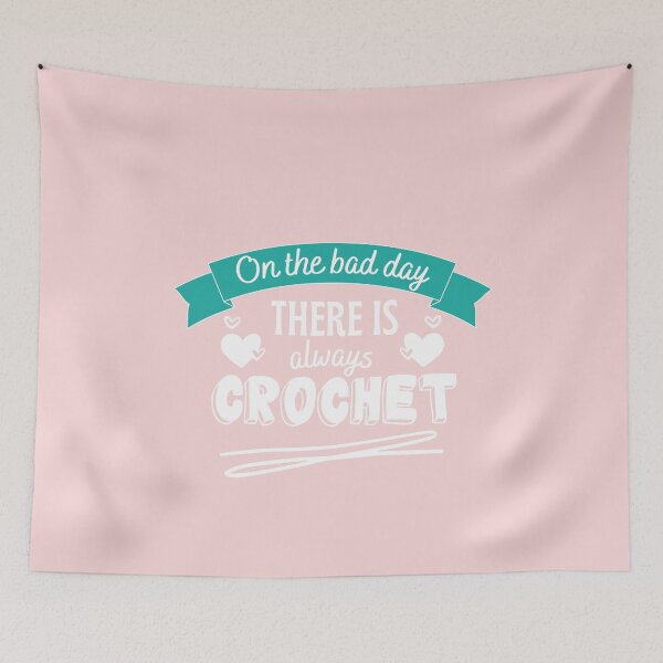 Item preview, On the bad day there is always crochet with bold black and white font, hearts, arrows  and pink background. designed and sold by milkasweet.