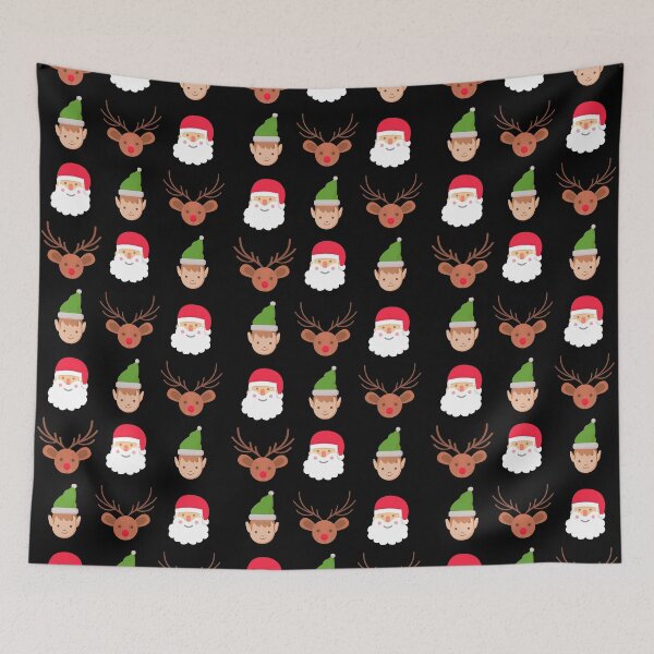 Item preview, Santa Claus, Rudolph and a Elf Pattern (Black Background) designed and sold by urbnbodga.