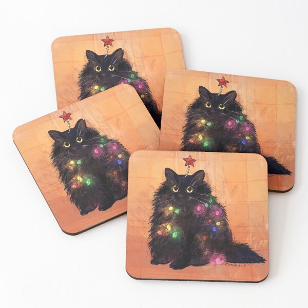 Item preview, 12 Day of Catmas Day 1: Christmas Lights Black Cat designed and sold by emwheezie.