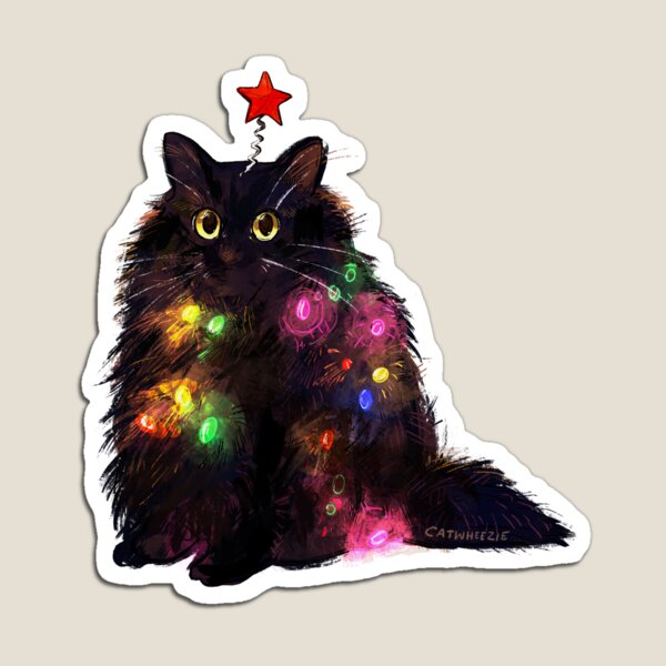 12 Day of Catmas Day 1: Christmas Lights Black Cat Magnet
